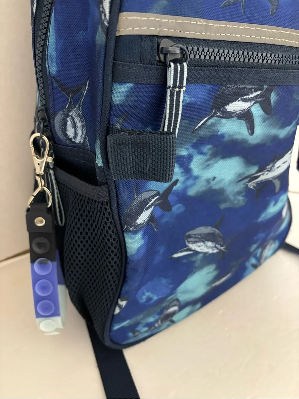 wonder nation Blue Shark Print Kids Backpack with Matching Pouch